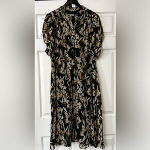 DKNY Black and Tan Floral Midi Dress